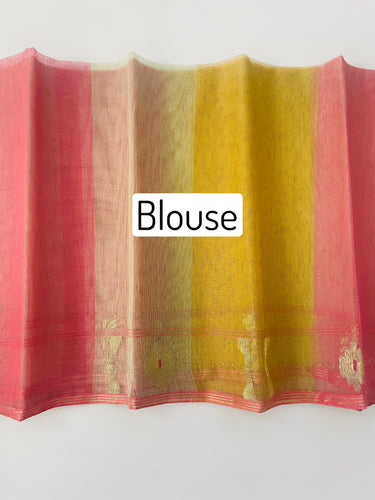 Authentic Dhakai Jamdani Muslin Saree from Bangladesh | Handwoven | Multi- Color | Gold Zari | Ships from California